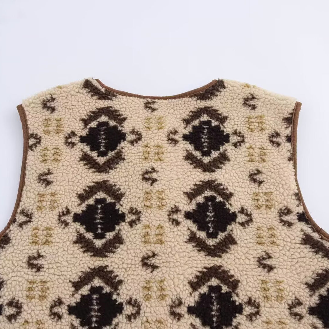 Women's patterned teddy vest in bouclé look with patch pockets Mune Fashion