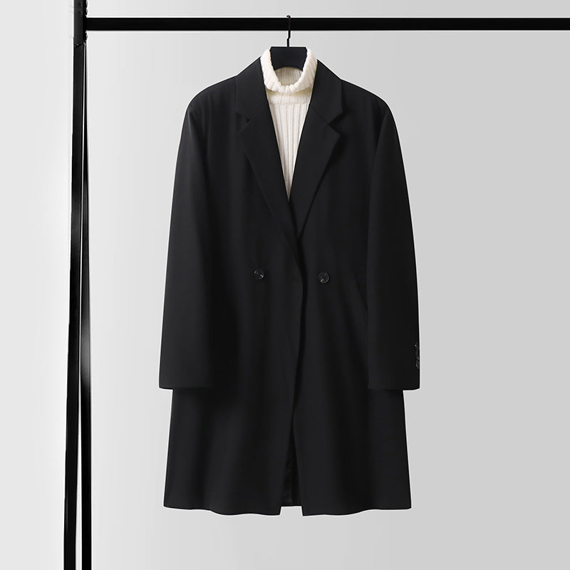 Men's Double-Breasted Wool Blend Coat with Extended Length and Classic Lapels Mune Fashion