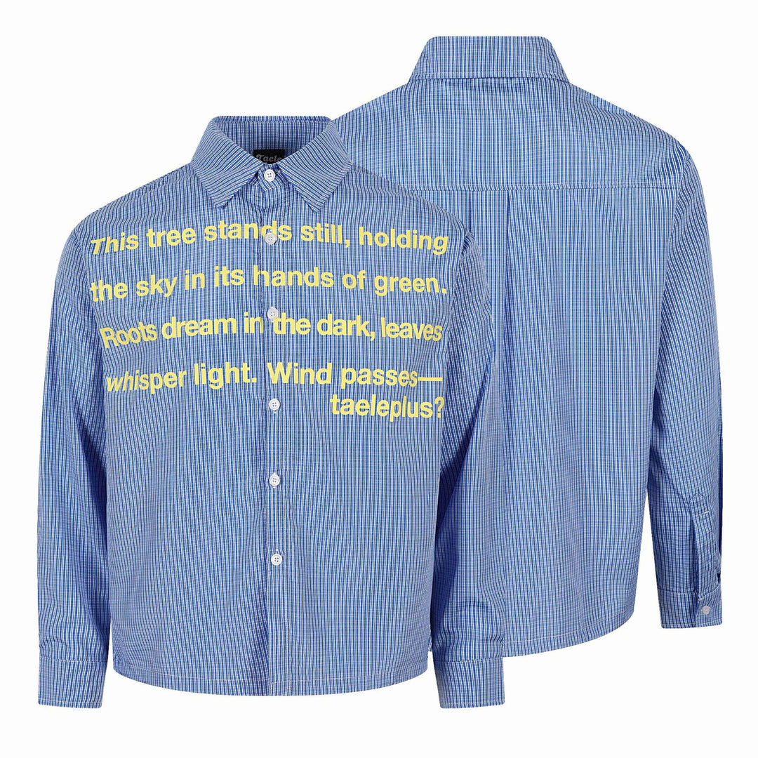 Unisex Shirt jacket with striped seersucker look and eye-catching typo print Mune Fashion