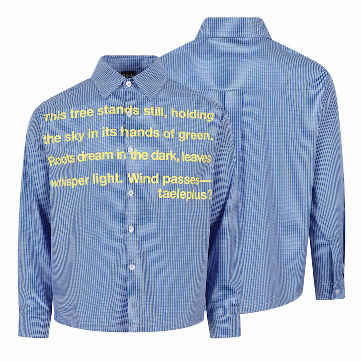 Unisex Shirt jacket with striped seersucker look and eye-catching typo print Mune Fashion