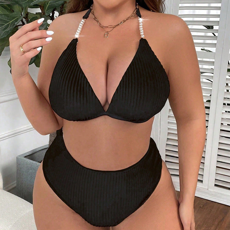 Women's High-Cut Triangle Bikini with Ribbed Texture Mune Fashion