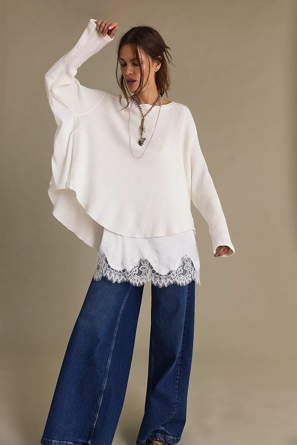 Women’s Oversized Waffle Knit Sweater with Loose Fit and Deep Raglan Sleeve Fashion