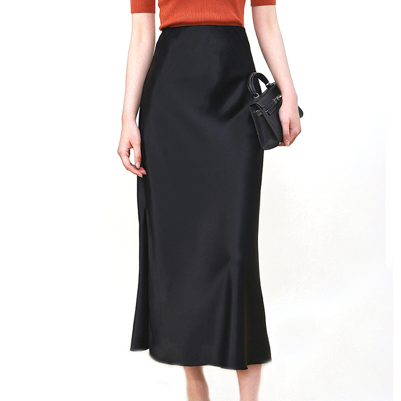 Women's Elegant High-Waisted Satin Midi Skirt Mune Fashion