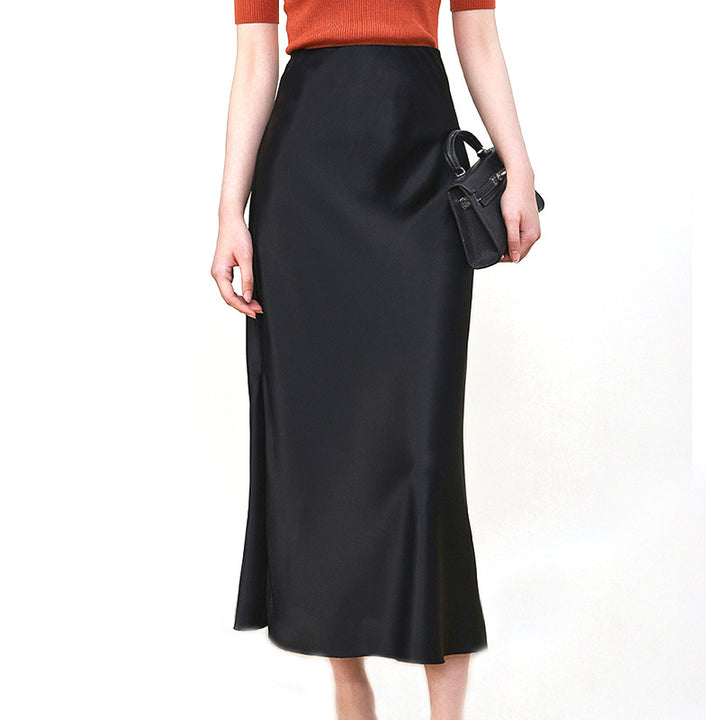 Women's Elegant High-Waisted Satin Midi Skirt Mune Fashion