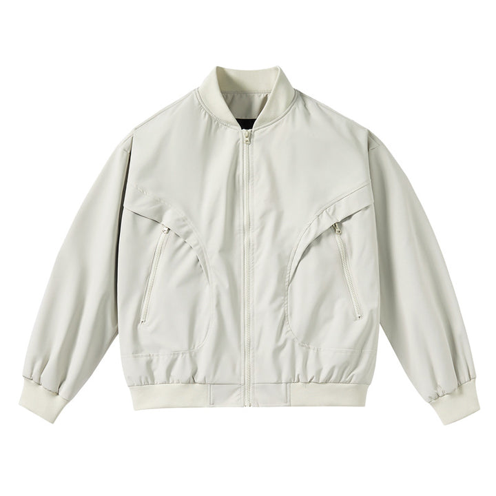 Unisex  lightweight stretch shell zip-front bomber jacket with curved zip utility pockets Mune Fashion
