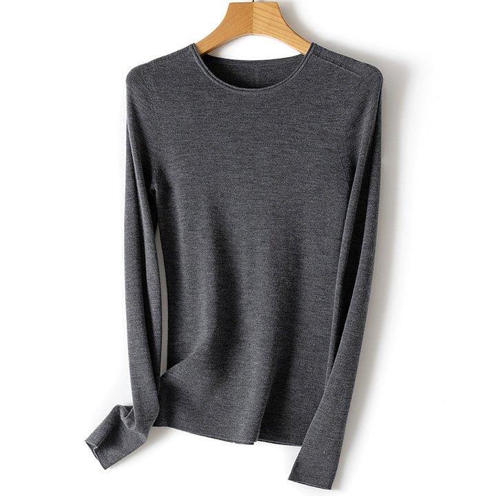 Women Fine Long Sleeve Fine Knit Sweater with Round Neck and Slim Fit Mune Fashion