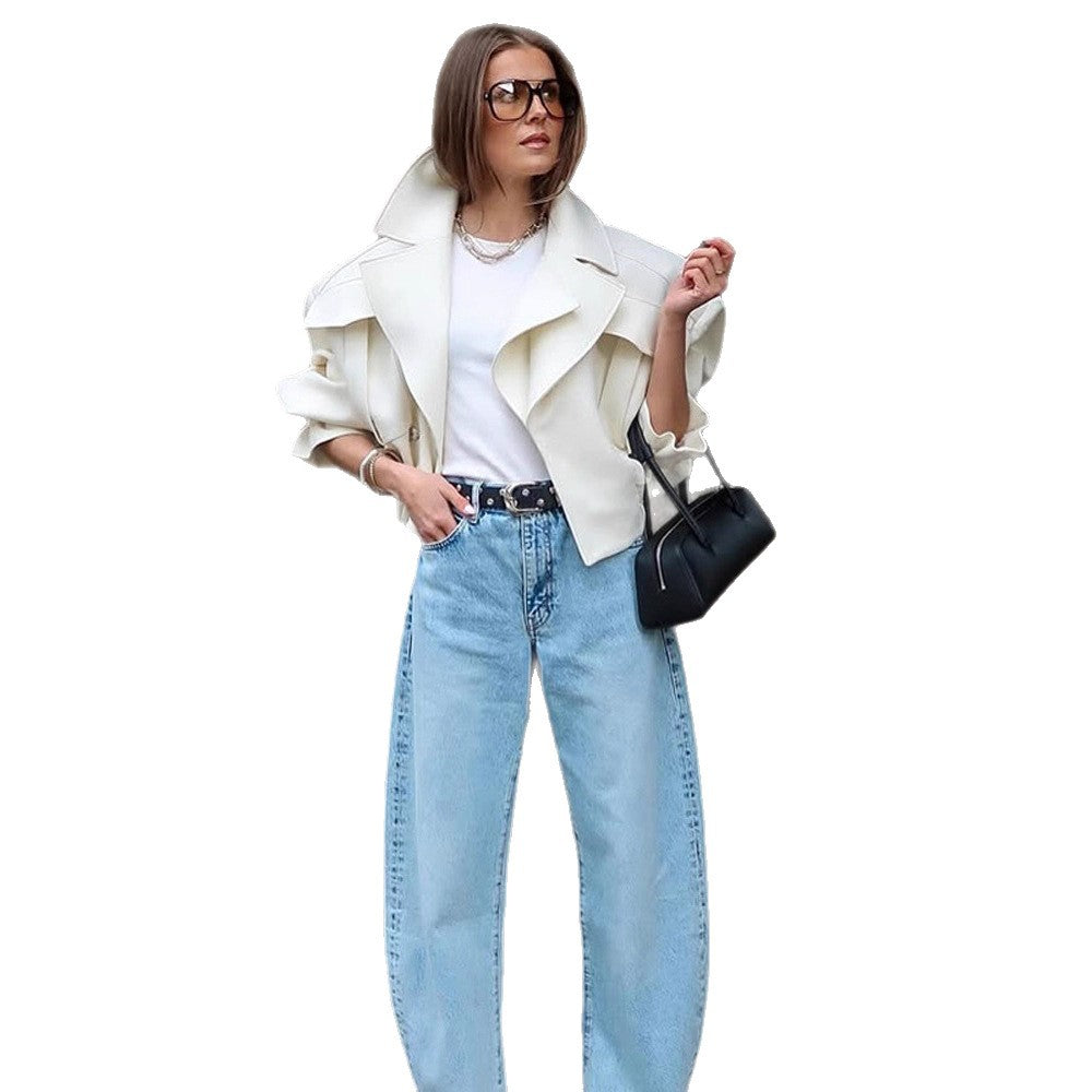 Women's Oversized Boxy Blouse with voluminous sleeves and high-cut pleated pants Mune Fashion