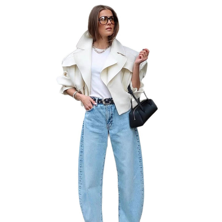 Women's Oversized Boxy Blouse with voluminous sleeves and high-cut pleated pants Mune Fashion