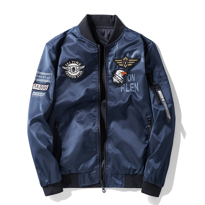 Men's Fashion Bomber Jacket with Faux Leather and Embroidery Mune Fashion