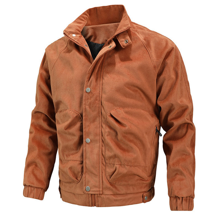 Men's washed canvas bomber jacket with stand-up collar, concealed zipper and side pockets Mune Fashion