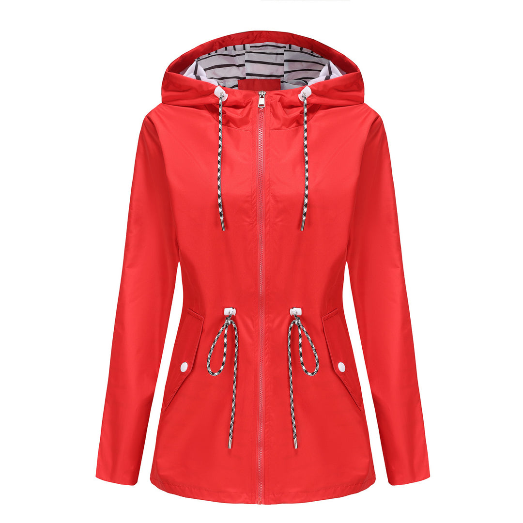 Women's light waterproof parka rain jacket with waist drawstring Mune Fashion