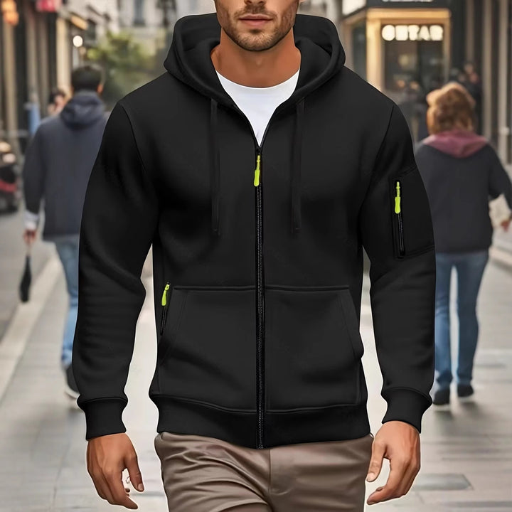 Men's functional hooded jacket with full zip, arm pocket, and elastic cuffs Mune Fashion