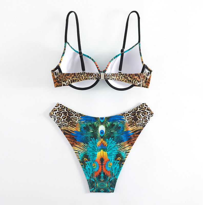 Women's Push-Up Bikini with exotic animal print and elegant embellishments Mune Fashion