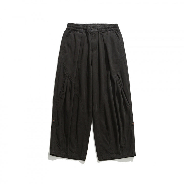 Unisex Wide Pleated Culotte Pants with Elastic Waistband, Deep Side Pockets and Casual 3/4 Length Mune Fashion