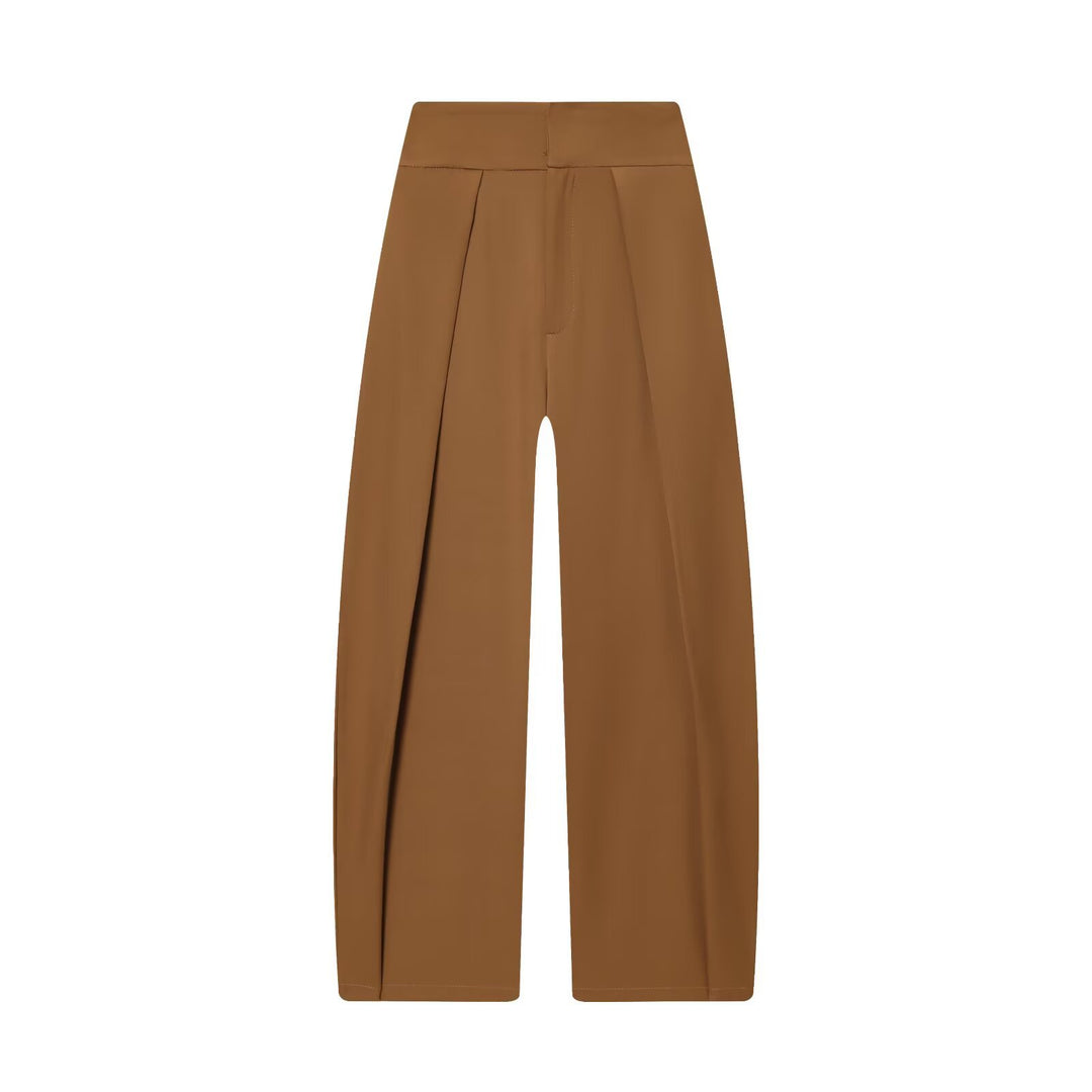 Women's Wide High Waist Pants with Front Pleats and Flowing Palazzo Silhouette Mune Fashion