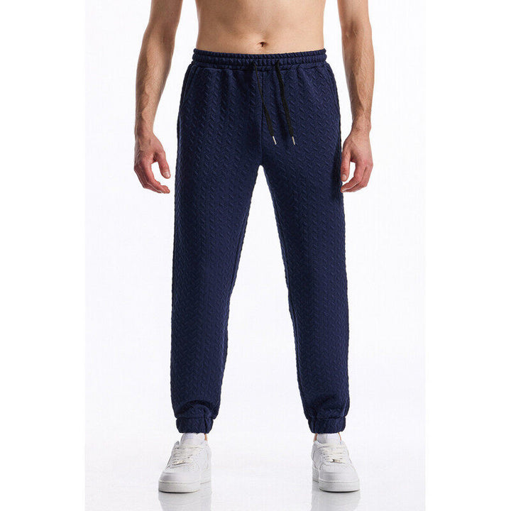 Men's Textured Casual Jogging Pants with Elastic Waistband, Drawstring and Ribbed Cuffs Mune Fashion