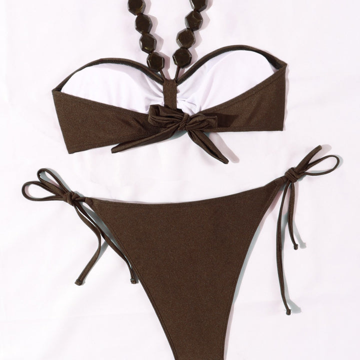 Ladies Elegant Bandeau Bikini with Decorative Pearls Mune Fashion
