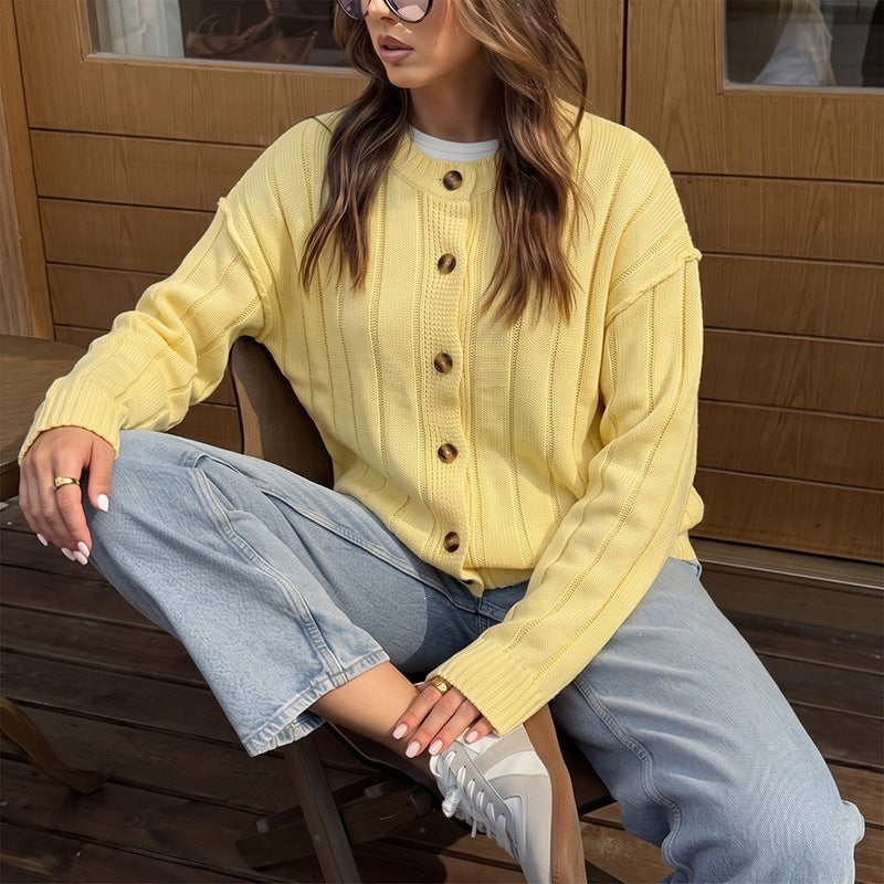 Women's Cardigan with Buttons and Rib Structure Mune Fashion