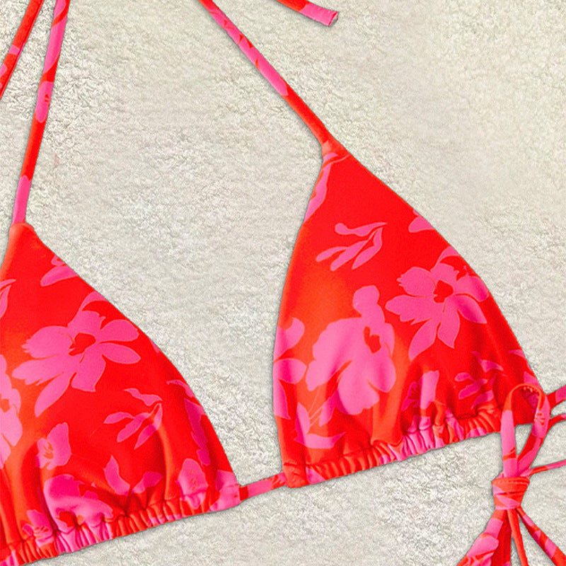 Women's Triangle Bikini with Floral Design and Adjustable Straps Mune Fashion