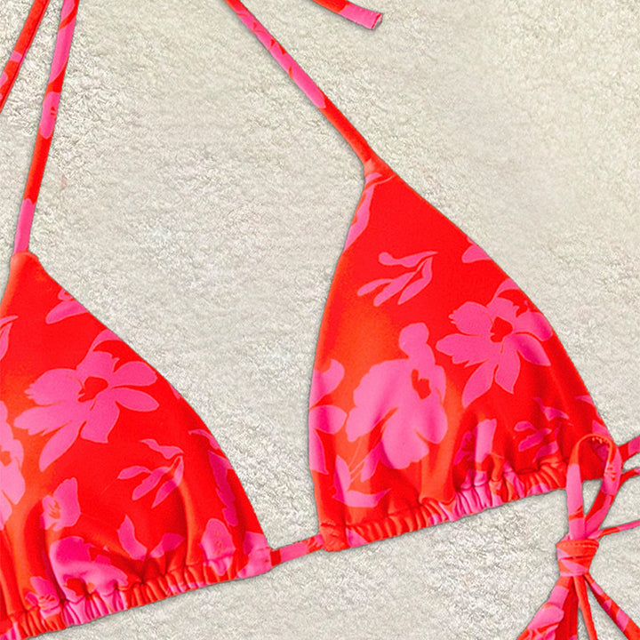 Women's Triangle Bikini with Floral Design and Adjustable Straps Mune Fashion