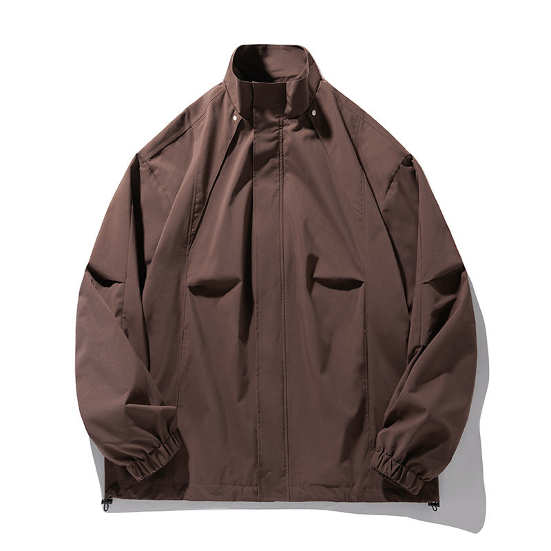 Unisex Lightweight Technical Windbreaker Jacket with Stand-up Collar, Concealed Zipper and Adjustable Hem Mune Fashion