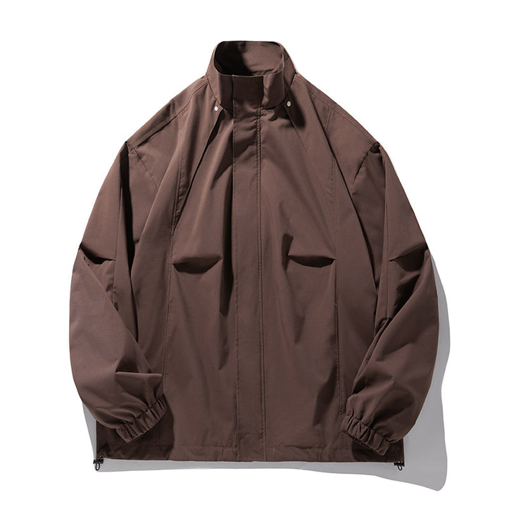 Unisex Lightweight Technical Windbreaker Jacket with Stand-up Collar, Concealed Zipper and Adjustable Hem Mune Fashion