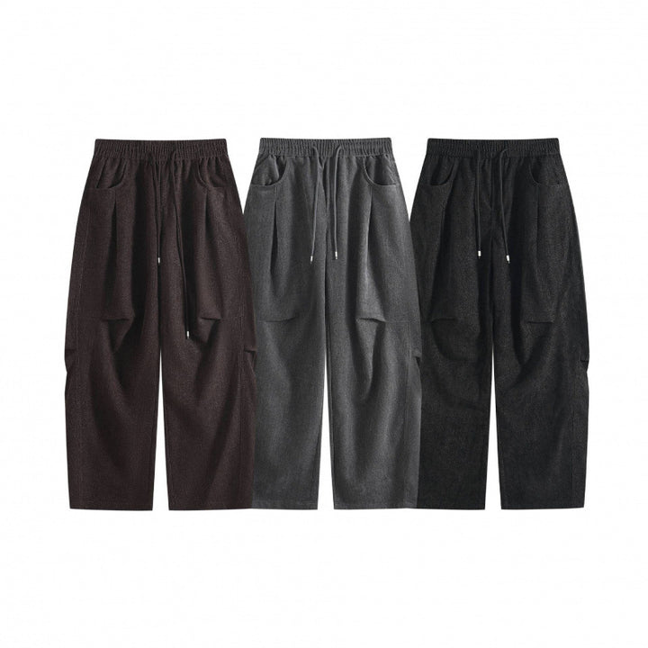 Women's Wide High-Waist Trousers with Drawstring and Large Patch Pockets Mune Fashion