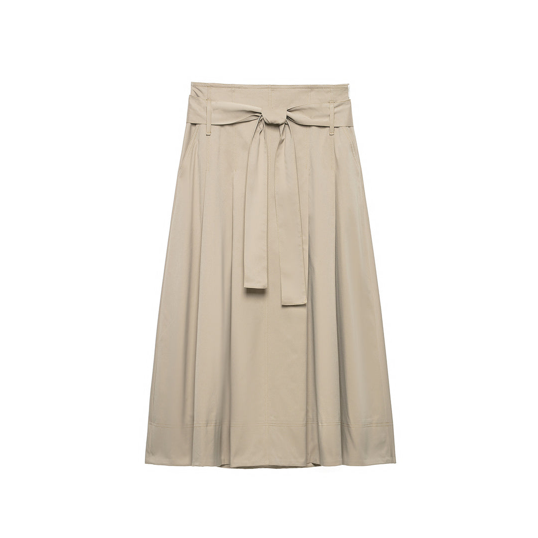 Women's midi skirt with high waist, wide godet cut and tie belt Mune Fashion