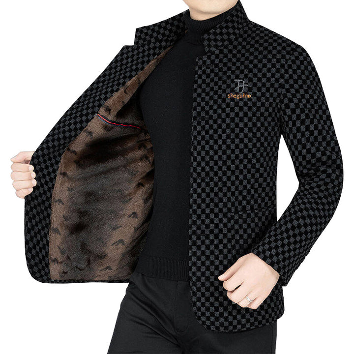 Men's blazer with checkerboard pattern and stand-up collar half-lined Mune Fashion