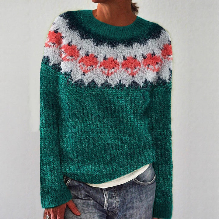 Women's Norwegian sweater made of wool blend with round neck and traditional Fair Isle yoke Mune Fashion