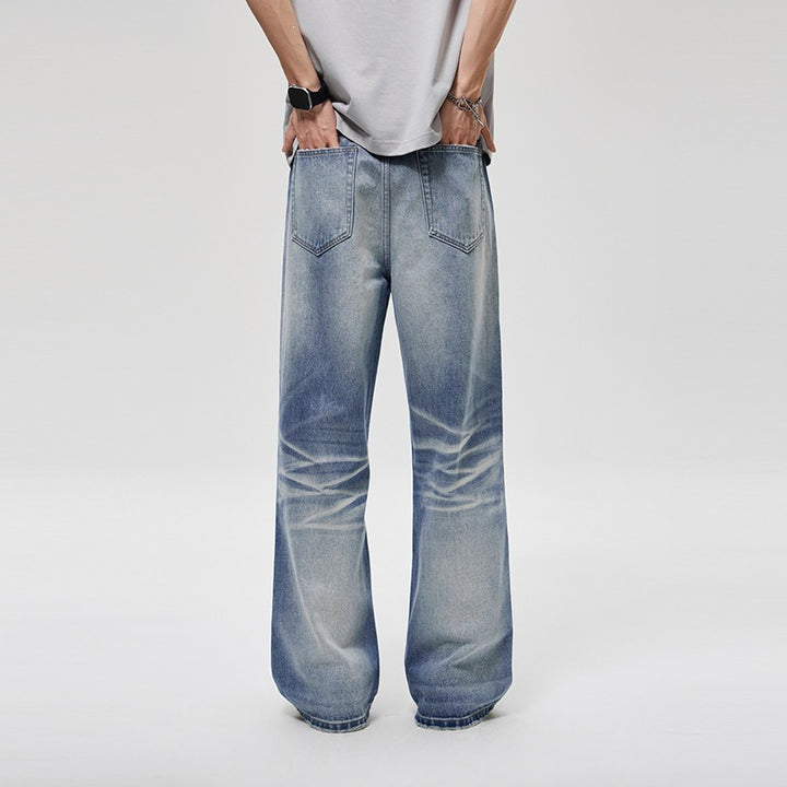 Men's Loose Baggy Jeans in Vintage Wash with Low Rise & Faded Creases Mune Fashion