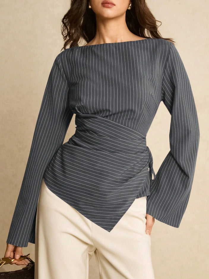 Women's Fashionable Wrap Top with Stripes Mune Fashion