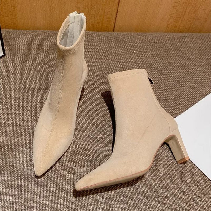 Women’s Stretch Ankle Boots with narrow toe and sculpted block heel Mune Fashion