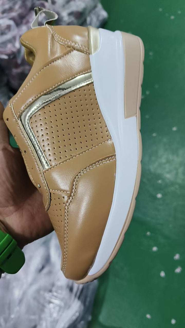 Women's sporty platform sneaker with perforated microfiber upper, cushioned comfort lining, and reflective decorative stripe Mune Fashion
