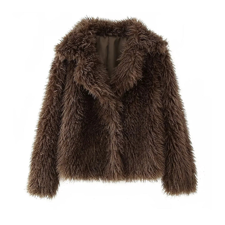 Women's faux fur shaggy blouson with voluminous shawl collar and hidden hook closure Mune Fashion