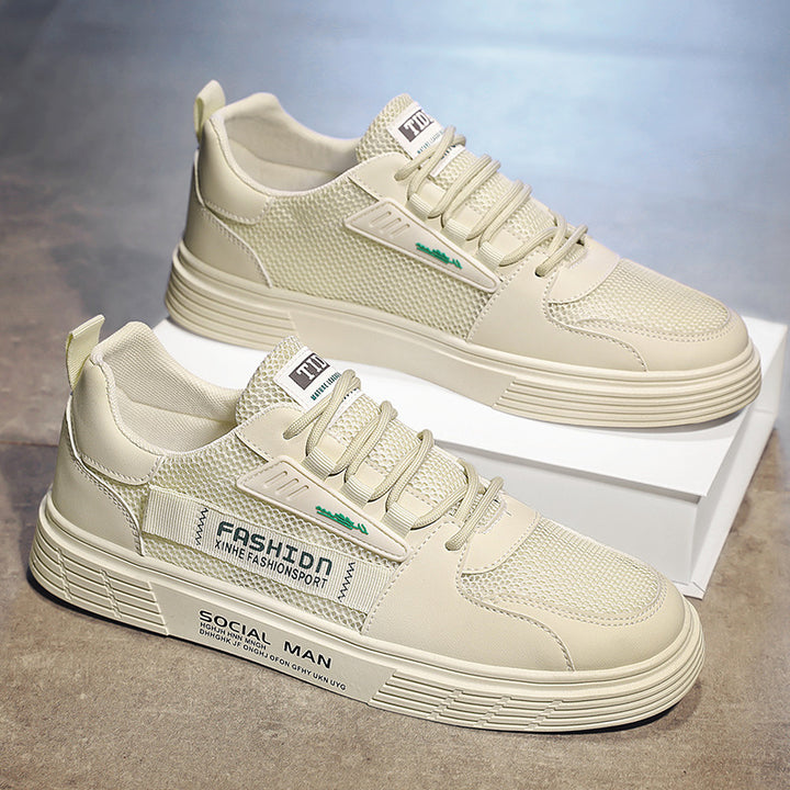 Men's Casual Platform Sneakers with Breathable Mesh and Faux Leather Mix Mune Fashion