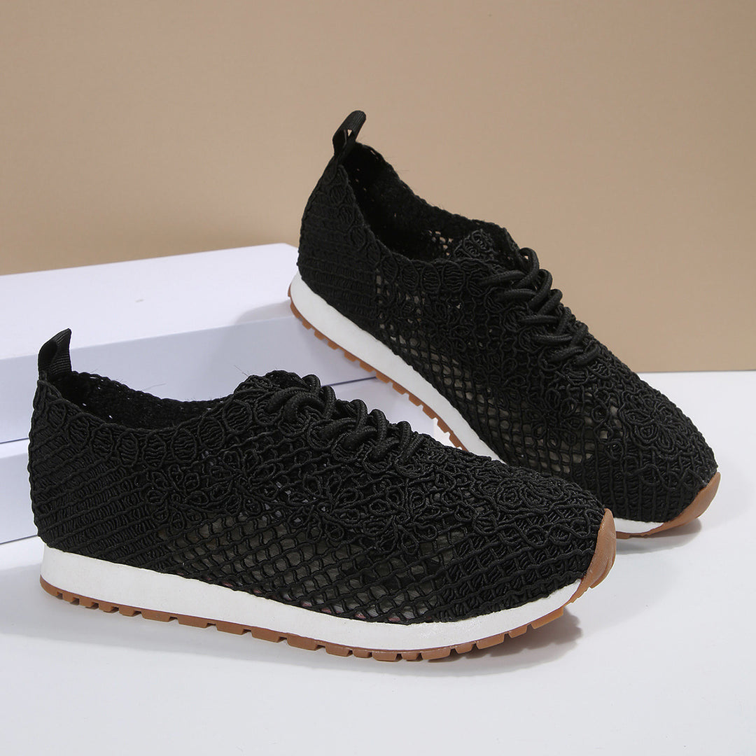 Women's nan breathable knit run sneakers with crocheted upper material, padded comfort insole, and non-slip rubber outsole Mune Fashion