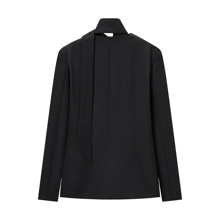 Women's tailored blazer with shawl collar bow and V-neck Mune Fashion
