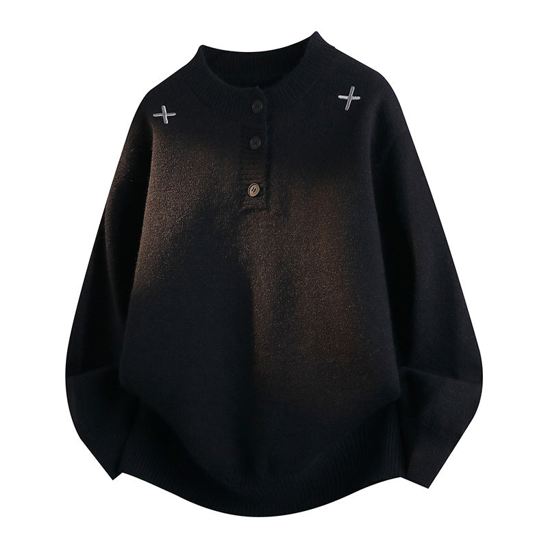 Women Comfortable Knit Sweater with Button Placket Mune Fashion