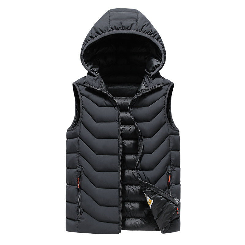 Men's Sleeveless Thermo Utility Vest with Quilted Chevron Structure, Hood and Two-Way Zipper Mune Fashion