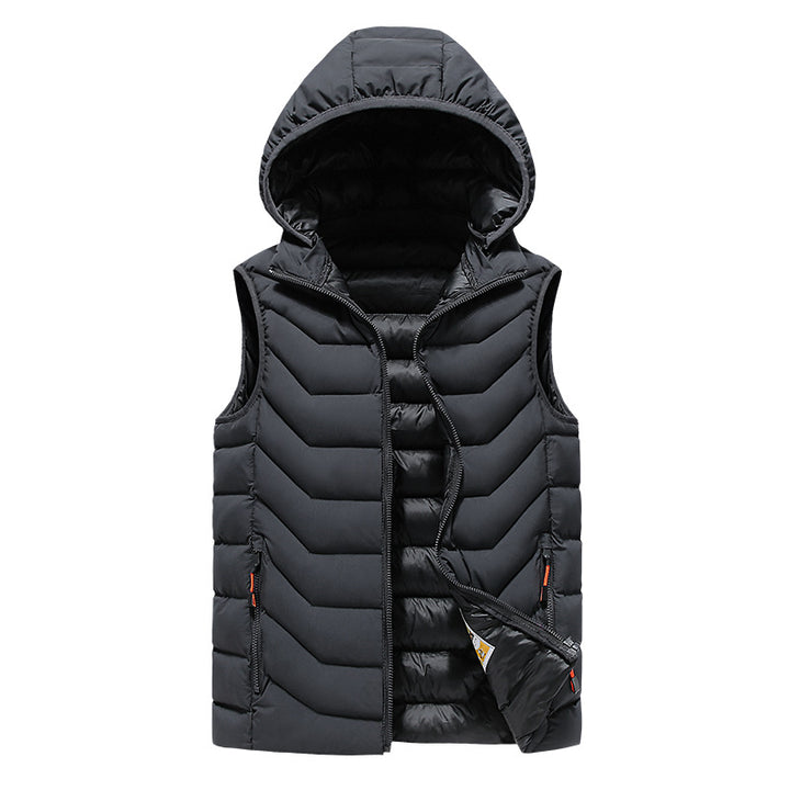 Men's Sleeveless Thermo Utility Vest with Quilted Chevron Structure, Hood and Two-Way Zipper Mune Fashion