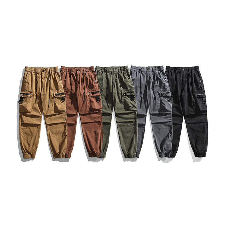 Men's Multifunctional Cargo Jogging Pants with D-Rings, Zipper Flaps, and Elastic Cuffs Mune Fashion