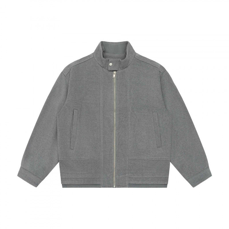 Men's short-cut boxy blouson made of wool blend with stand-up collar, metal zipper and concealed side pockets Mune Fashion