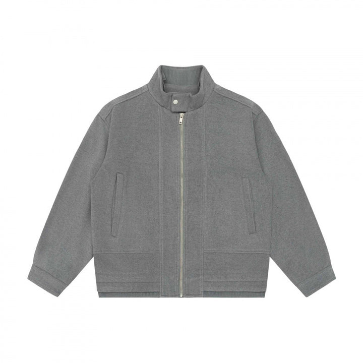 Men's short-cut boxy blouson made of wool blend with stand-up collar, metal zipper and concealed side pockets Mune Fashion