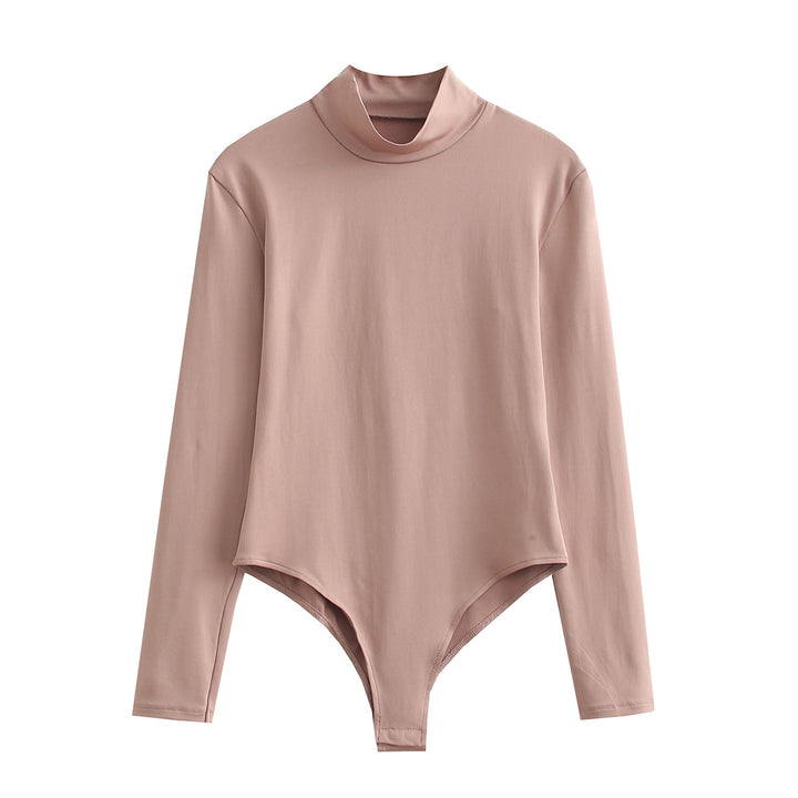 Women's Long Sleeve Bodysuit with Stand-up Collar made of Stretchable Stretch Fabric Mune Fashion