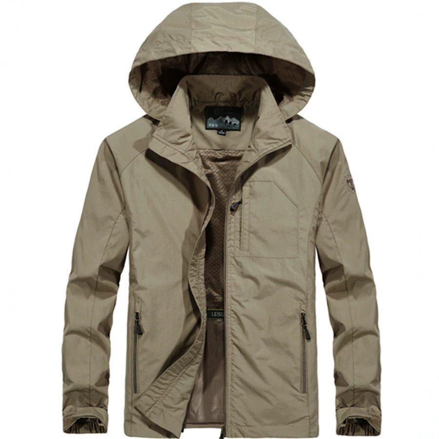 Men's Lightweight All-Weather Field Jacket with Hood, Mesh Lining, and Zippered Pockets Mune Fashion