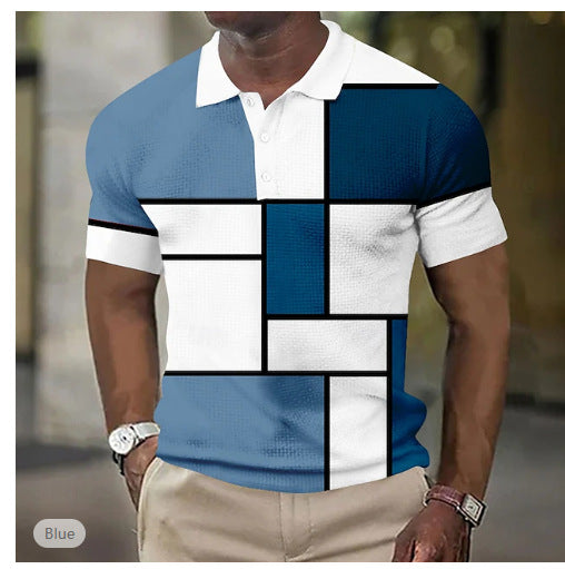 Men's short-sleeved polo shirt with geometric block pattern and fine structured piqué Mune Fashion