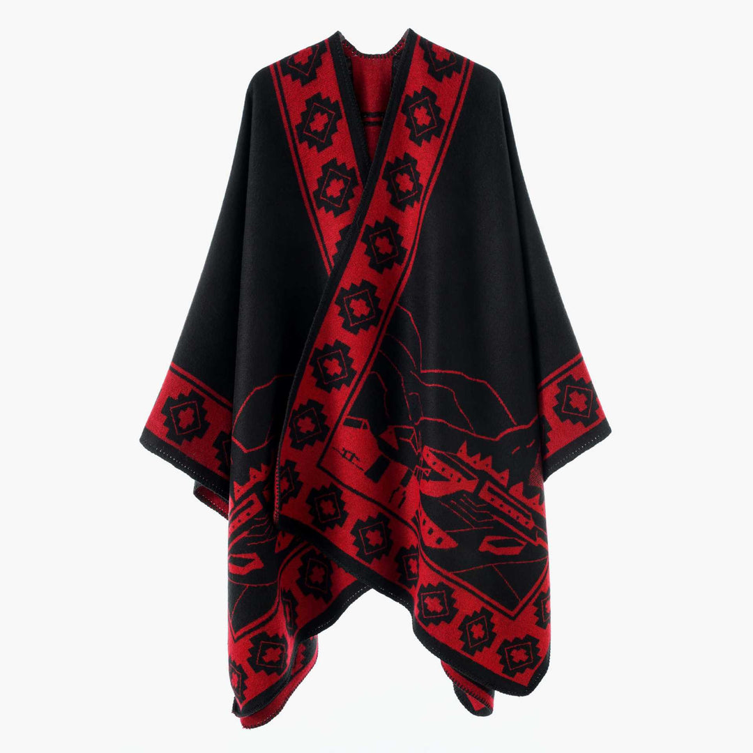 Women’s Throw Cape made of Jacquard knit with graphic ornament pattern Mune Fashion