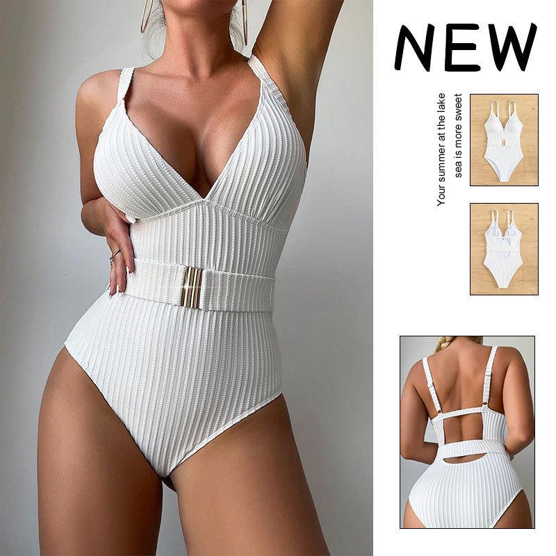 Women's one-piece swimsuit with stylish waist belt Mune Fashion