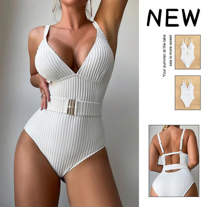 Women's one-piece swimsuit with stylish waist belt Mune Fashion